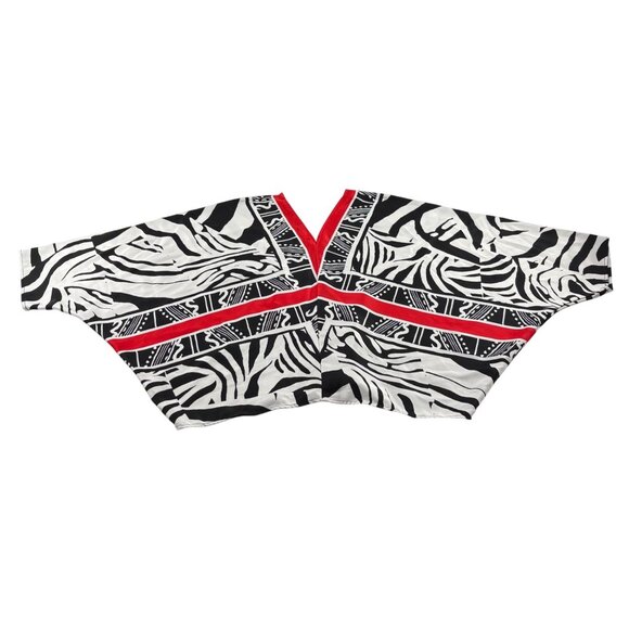 Nine West Womens V-Neck Kimono Top L Black/White/Red Polyester Zebra Print - Picture 5 of 6